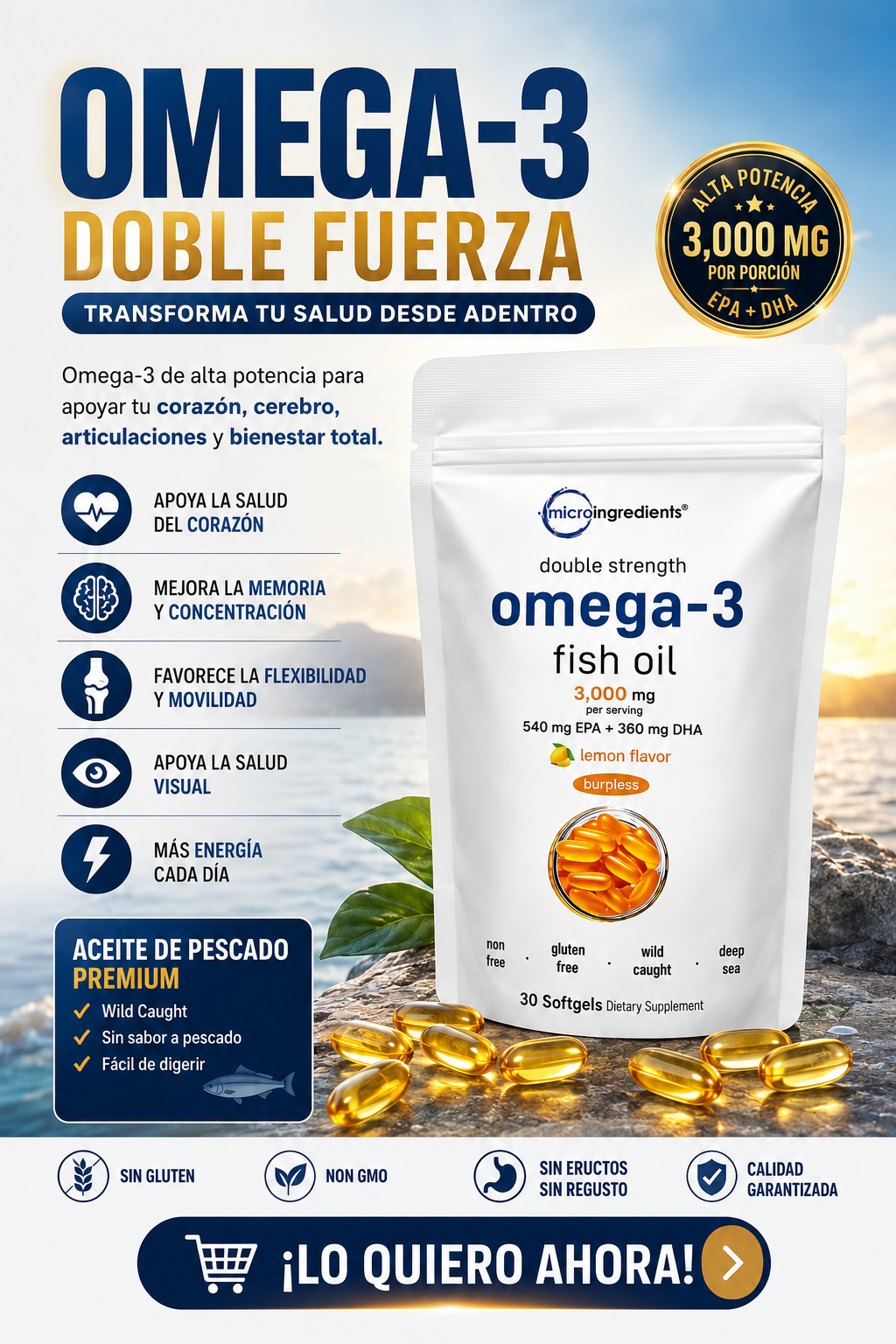 🐟 Omega-3 Fish Oil ✨ | Energía y Bienestar Para Tu Día